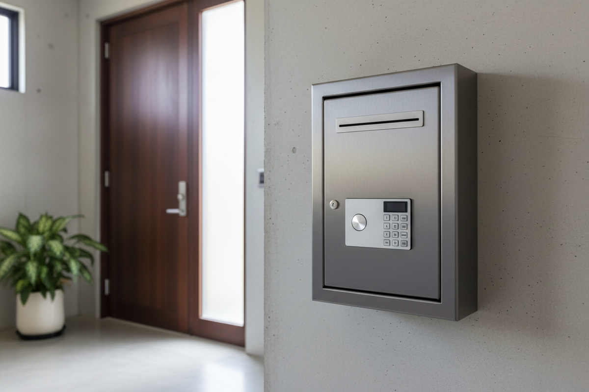 Phoenix Cygnus Key Deposit Safe KS0030 wall-mounted beside an entrance door