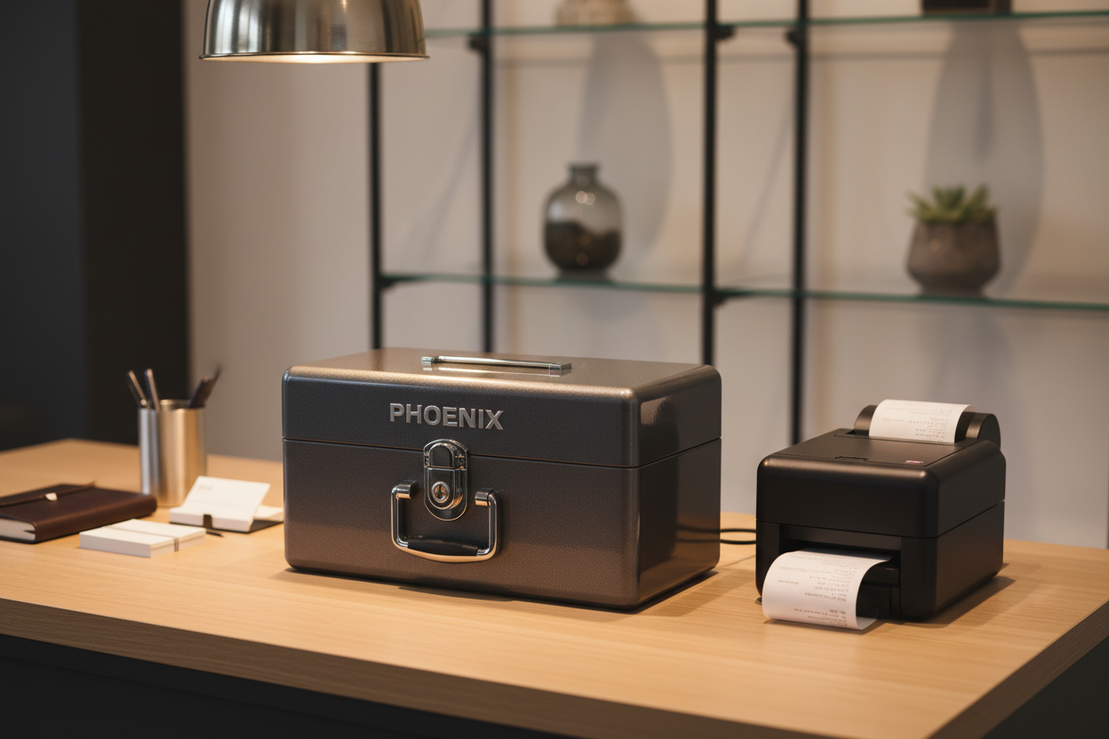Phoenix Cash Box CB0100 on a retail counter or office desk