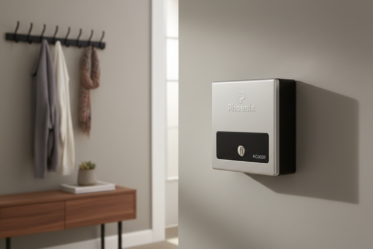 Phoenix Key Box KC0020 wall-mounted in a residential hallway