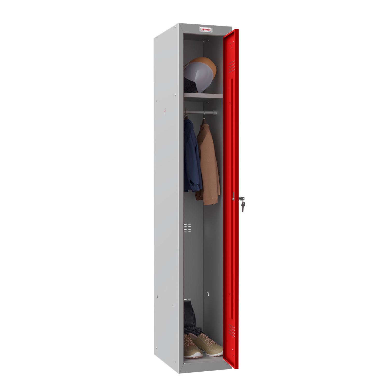 Phoenix PL Series PL1130GRK 1 Column 1 Door Personal Locker Grey Body/Red Door with Key Lock - my-beautiful-safes