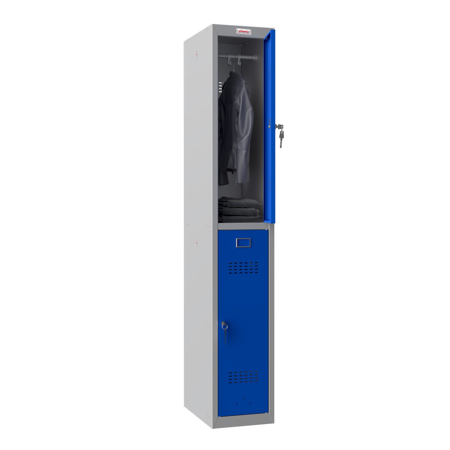 Phoenix PL Series PL1230GBK 1 Column 2 Door Personal Locker Grey Body/Blue Doors with Key Locks - my-beautiful-safes