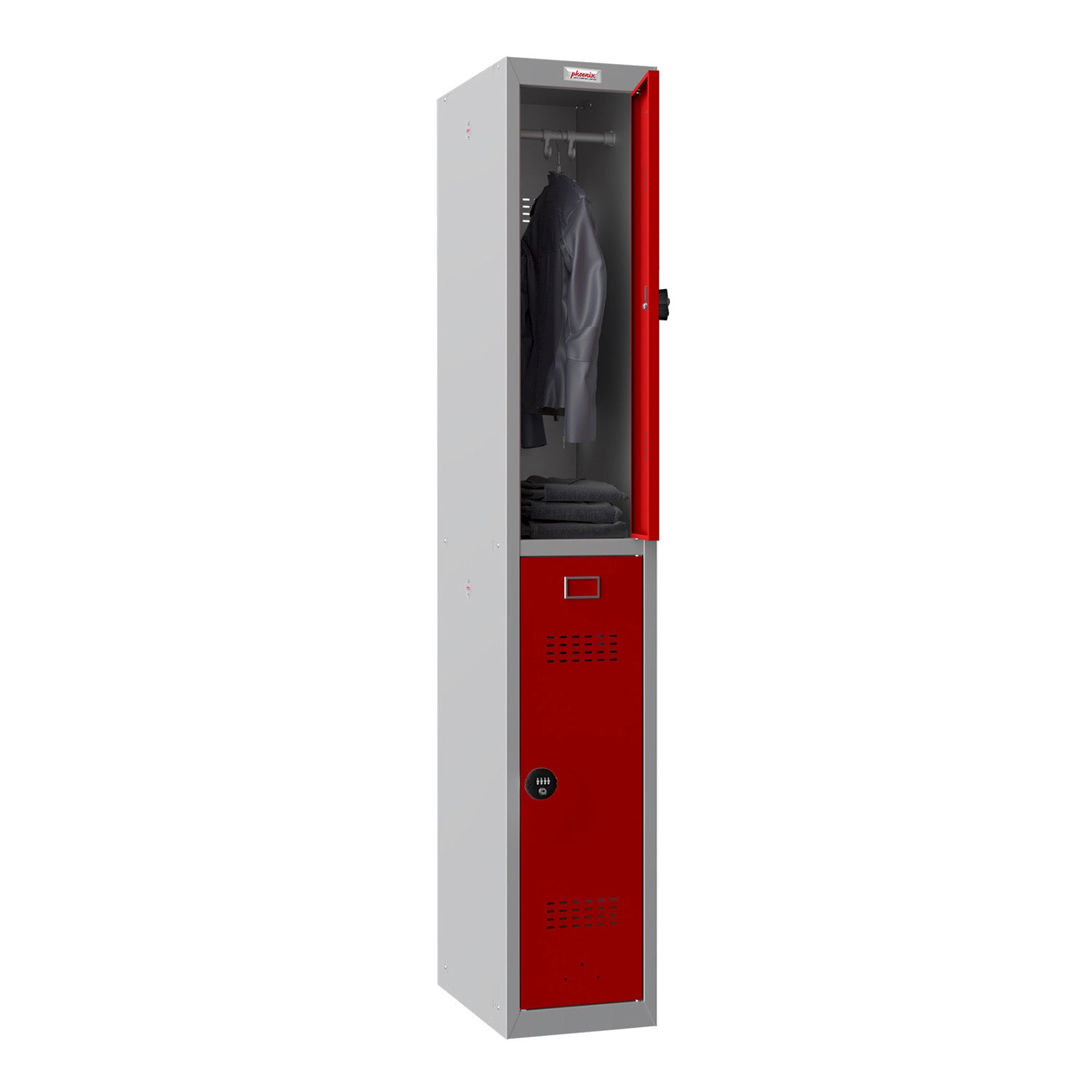 Phoenix PL Series PL1230GRC 1 Column 2 Door Personal Locker Grey Body/Red Doors with Combination Locks - my-beautiful-safes