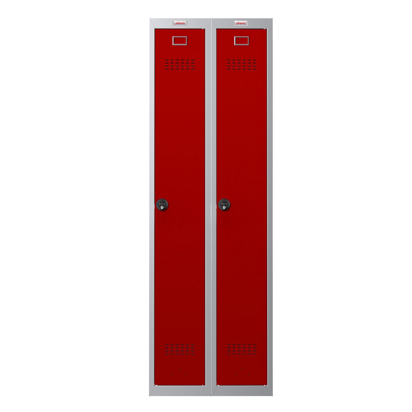 Phoenix PL Series PL2160GRC 2 Column 2 Door Personal Locker Combo Grey Body/Red Doors with Combination Locks - my-beautiful-safes