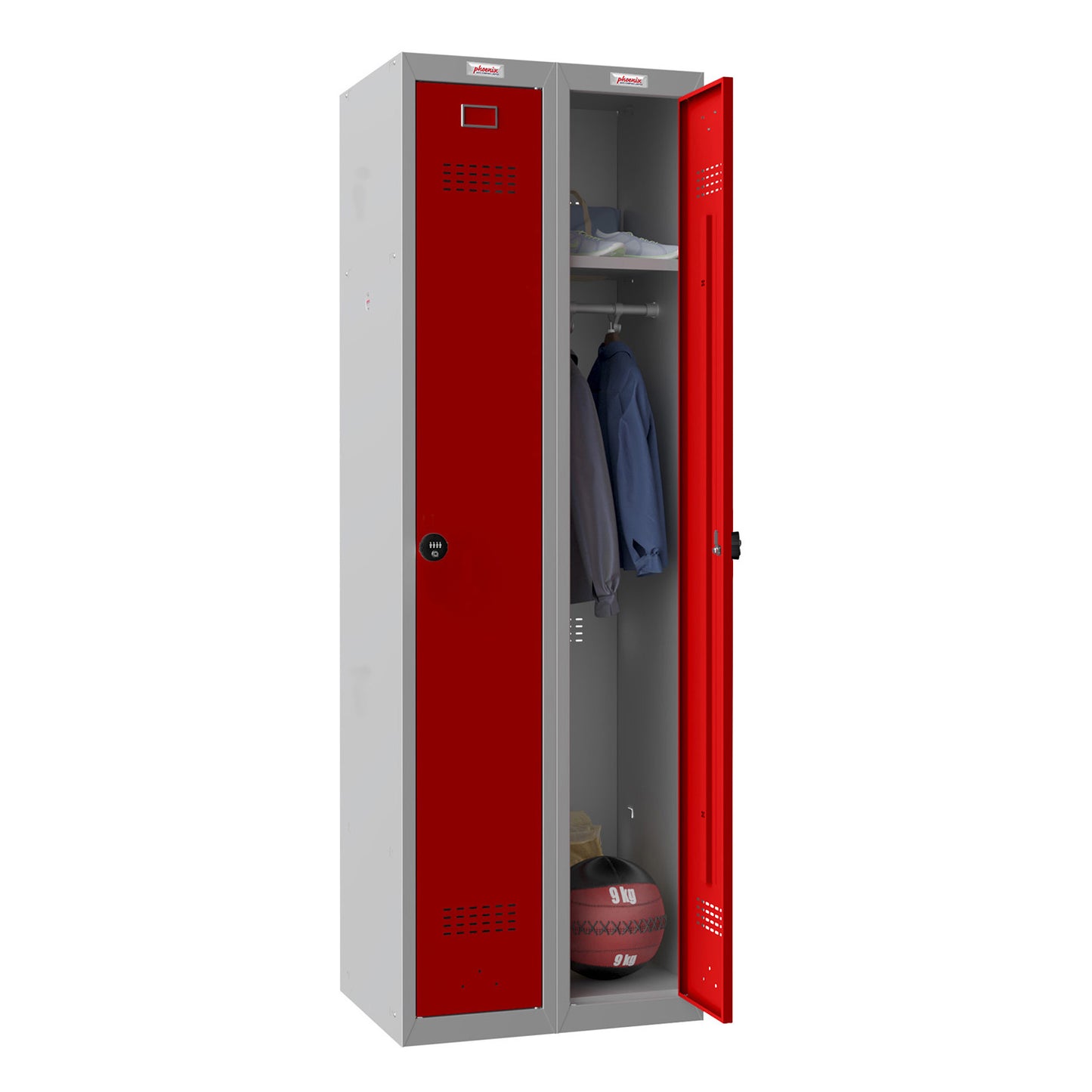 Phoenix PL Series PL2160GRC 2 Column 2 Door Personal Locker Combo Grey Body/Red Doors with Combination Locks - my-beautiful-safes