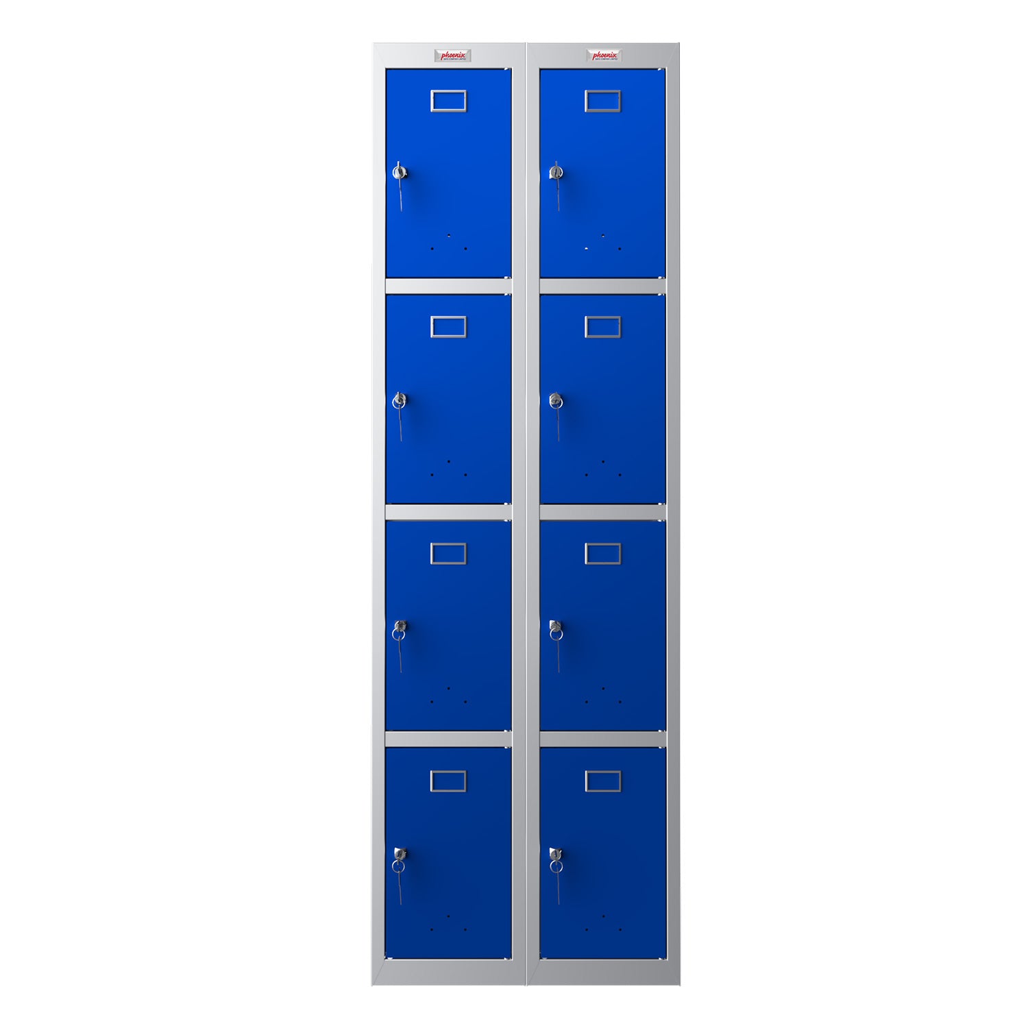 Phoenix PL Series PL2460GBK 2 Column 8 Door Personal Locker Combo Grey Body/Blue Doors with Key Locks - my-beautiful-safes