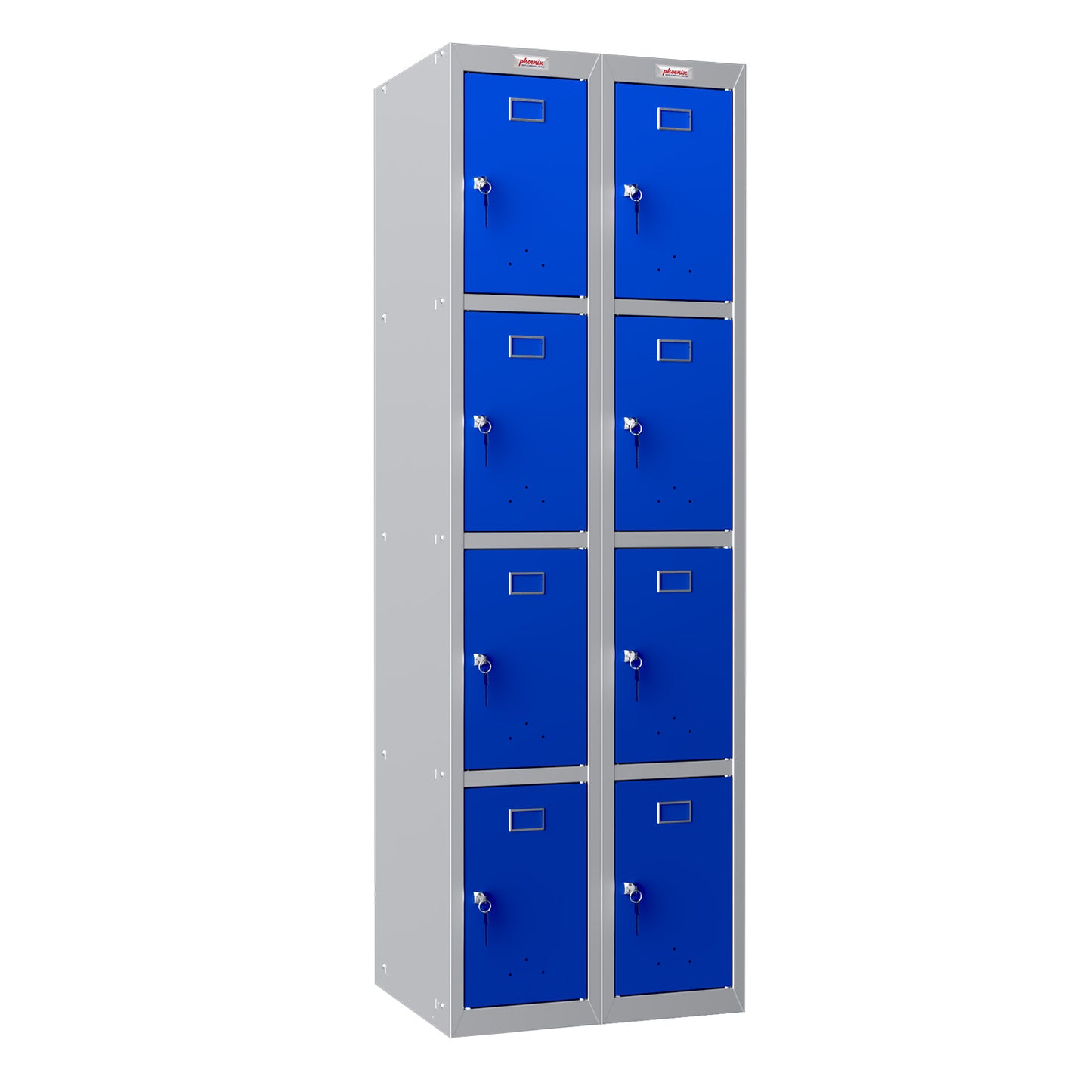 Phoenix PL Series PL2460GBK 2 Column 8 Door Personal Locker Combo Grey Body/Blue Doors with Key Locks - my-beautiful-safes